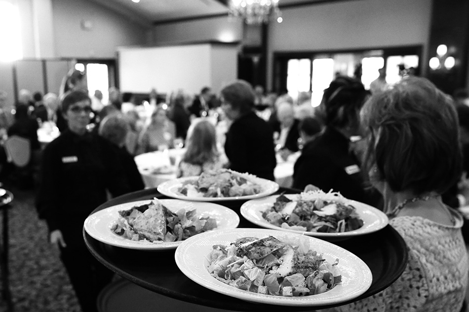 Salads are served prior to a speech by Republican Presidential candidate Jeb Bush to the Linn County Eagles at the Cedar Rapids Country Club in Cedar Rapids on Tuesday, Sept. 22, 2015. (Adam Wesley/The Gazette)