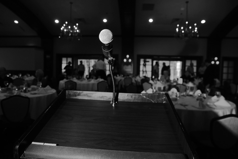 The podium awaits Republican Presidential candidate Jeb Bush for his speech to the Linn County Eagles at the Cedar Rapids Country Club in Cedar Rapids on Tuesday, Sept. 22, 2015. (Adam Wesley/The Gazette)